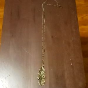 Long copper feather necklace